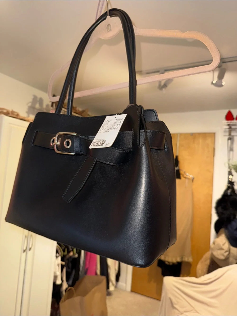 Women's Black faux Leather Top-Handle Bag with Buckle Detail new with tag H&M